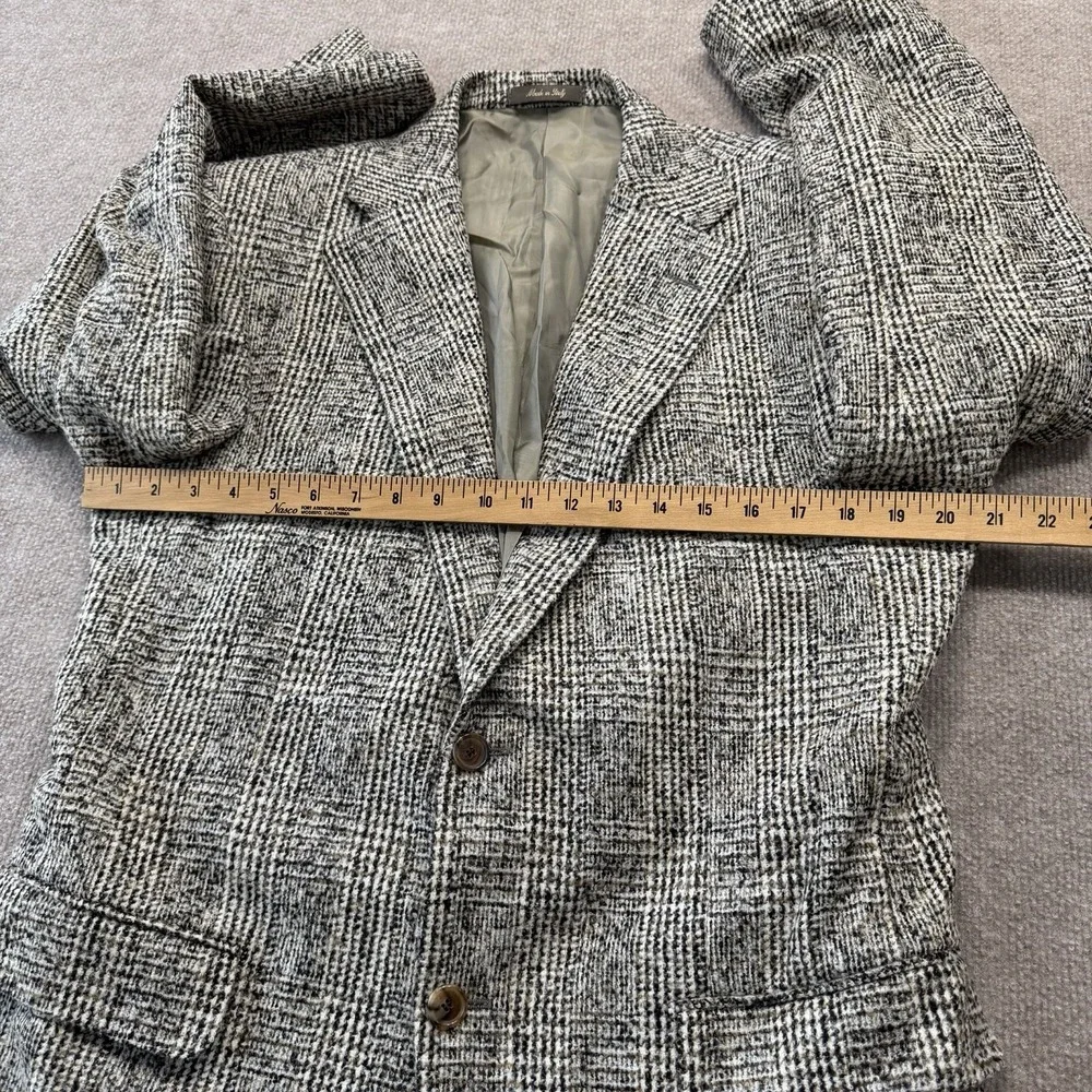 Baldessarini Tweed White Black‎ Brown Lined Wool Blazer Glen Plaid 48 Italy